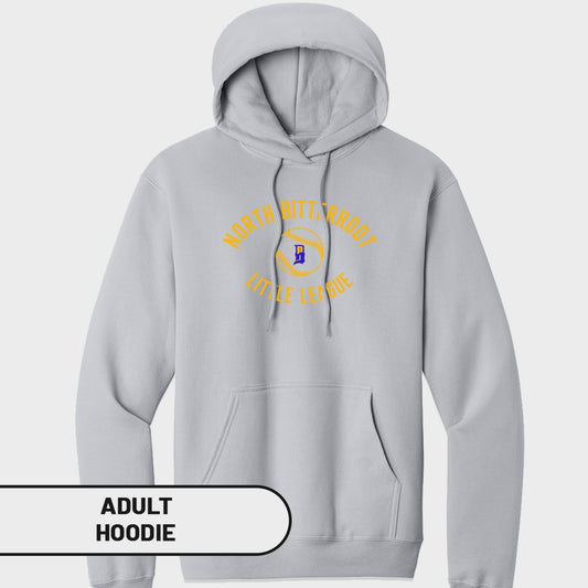 Gray adult hoodie with "North Bittmore Little League" baseball logo.