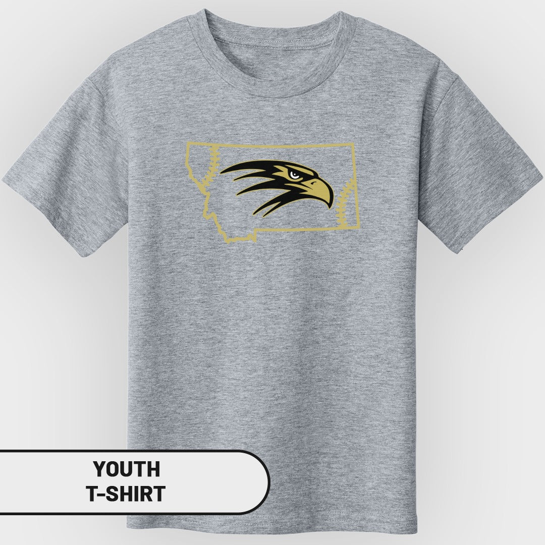 Grey youth t-shirt with Montana outline and eagle head graphic.