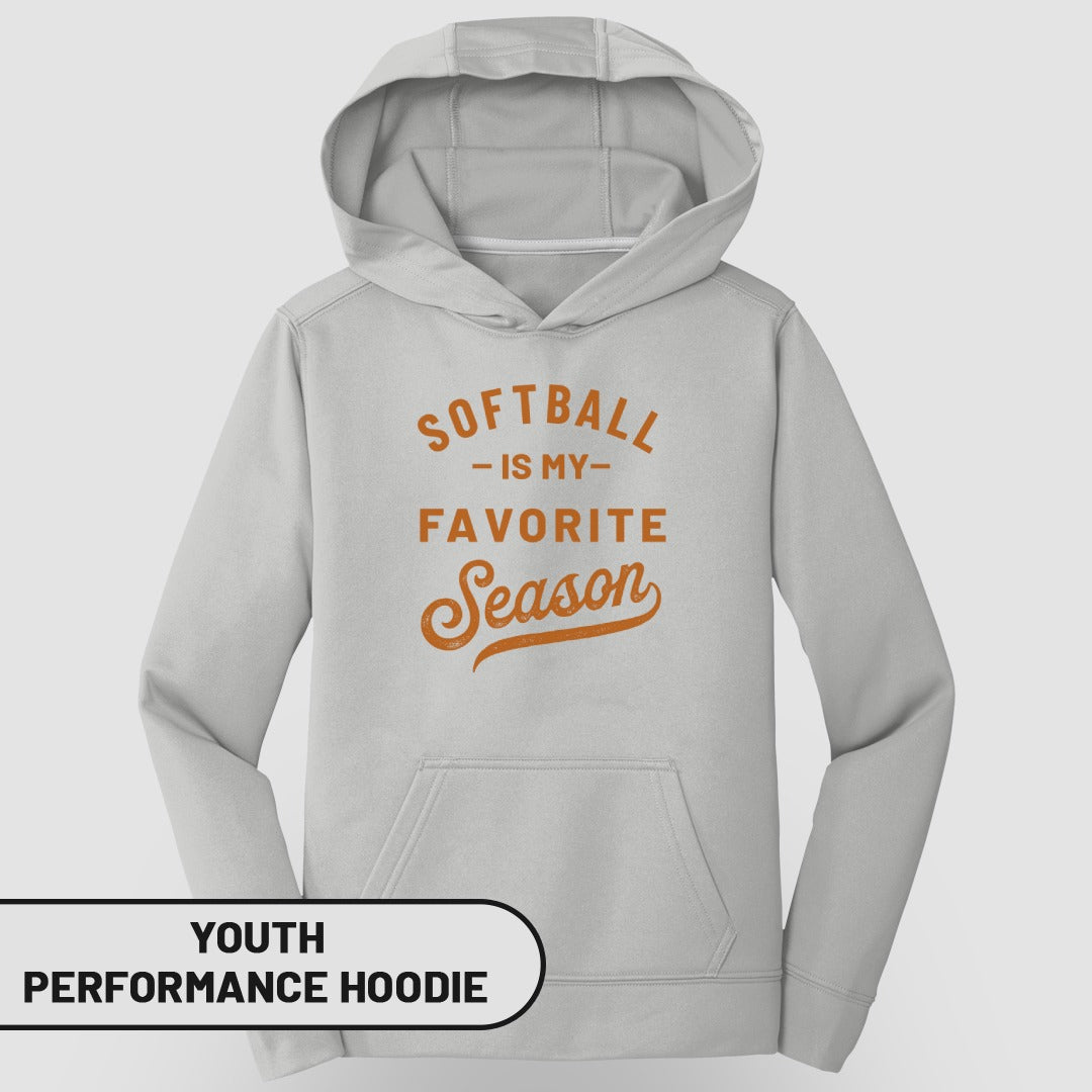 Softball Is My Favorite Season Youth Performance Hoodie