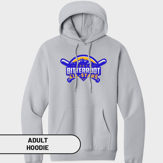 North Bitterroot All-Stars logo on gray adult hoodie.