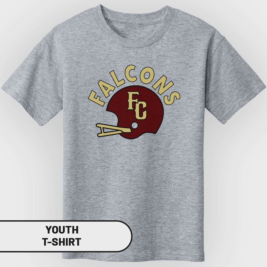 Grey youth t-shirt with Falcons helmet and FC logo.
