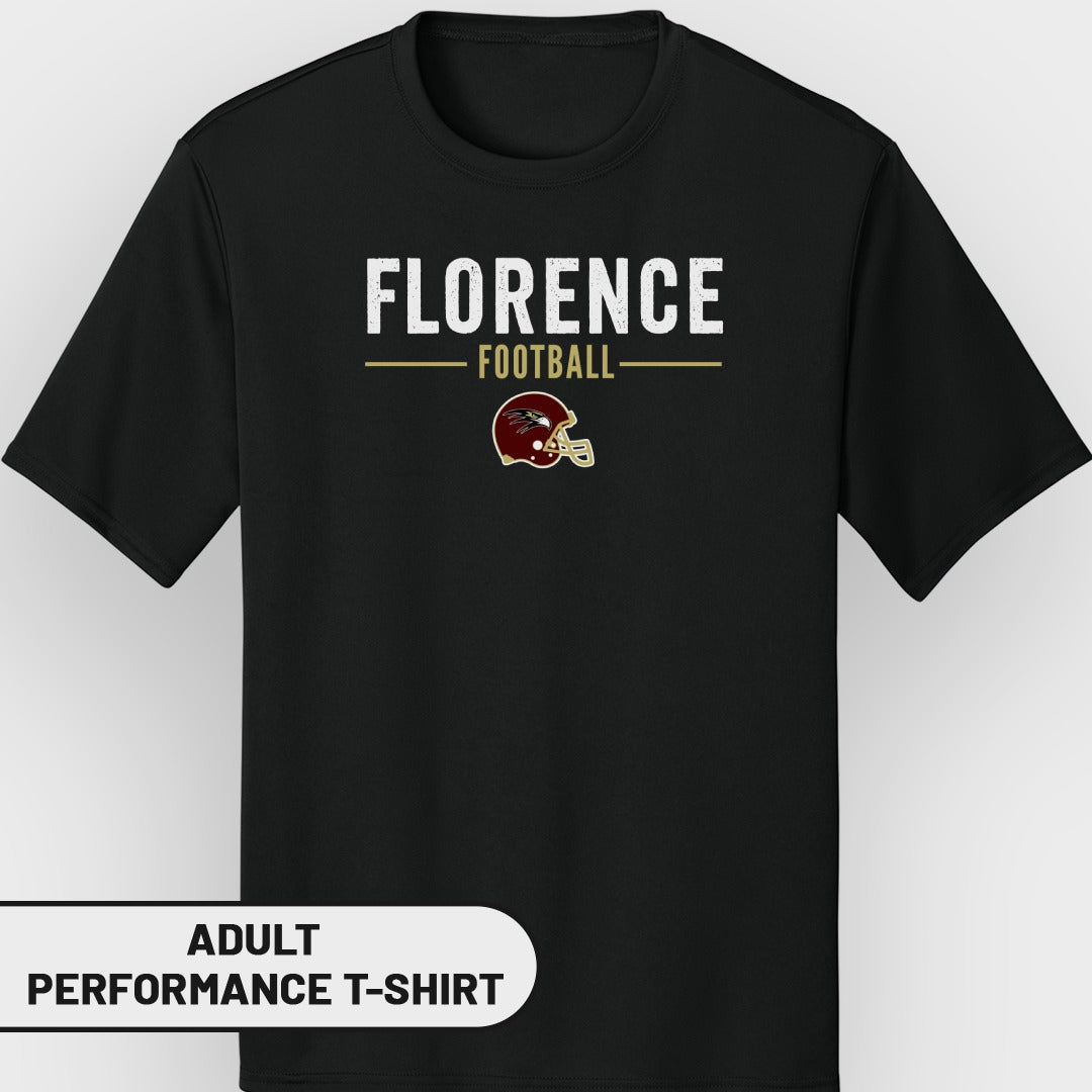 Black t-shirt with "FLORENCE FOOTBALL" and a maroon helmet.