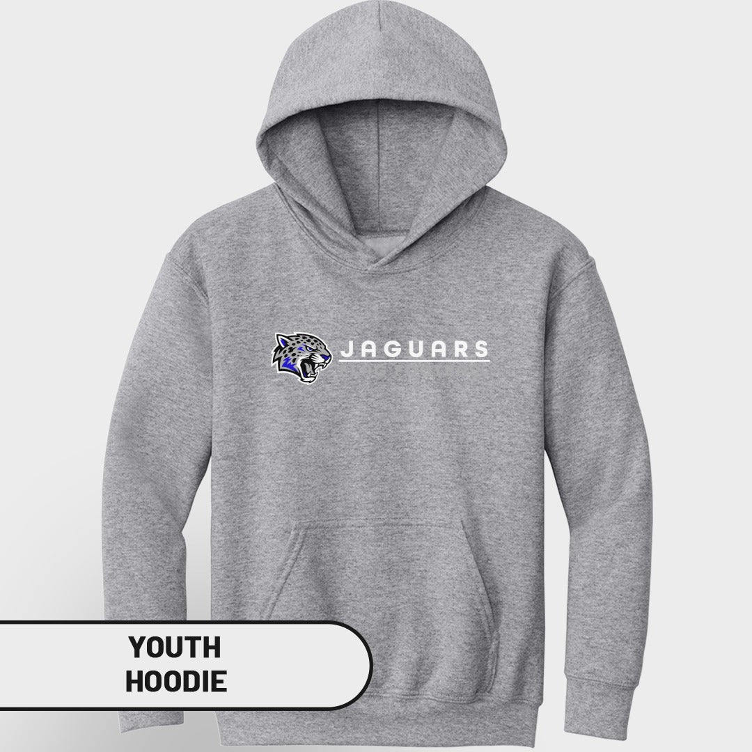 Gray youth hoodie with Jaguars logo and text.