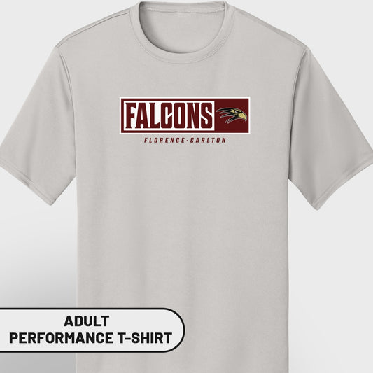 Light gray t-shirt with "Falcons" and eagle logo, "Florence-Carlton" text.