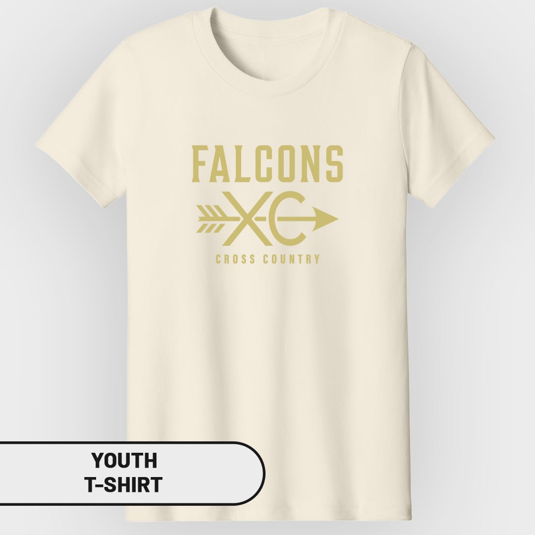 Cream youth t-shirt with "FALCONS XC CROSS COUNTRY" graphic.