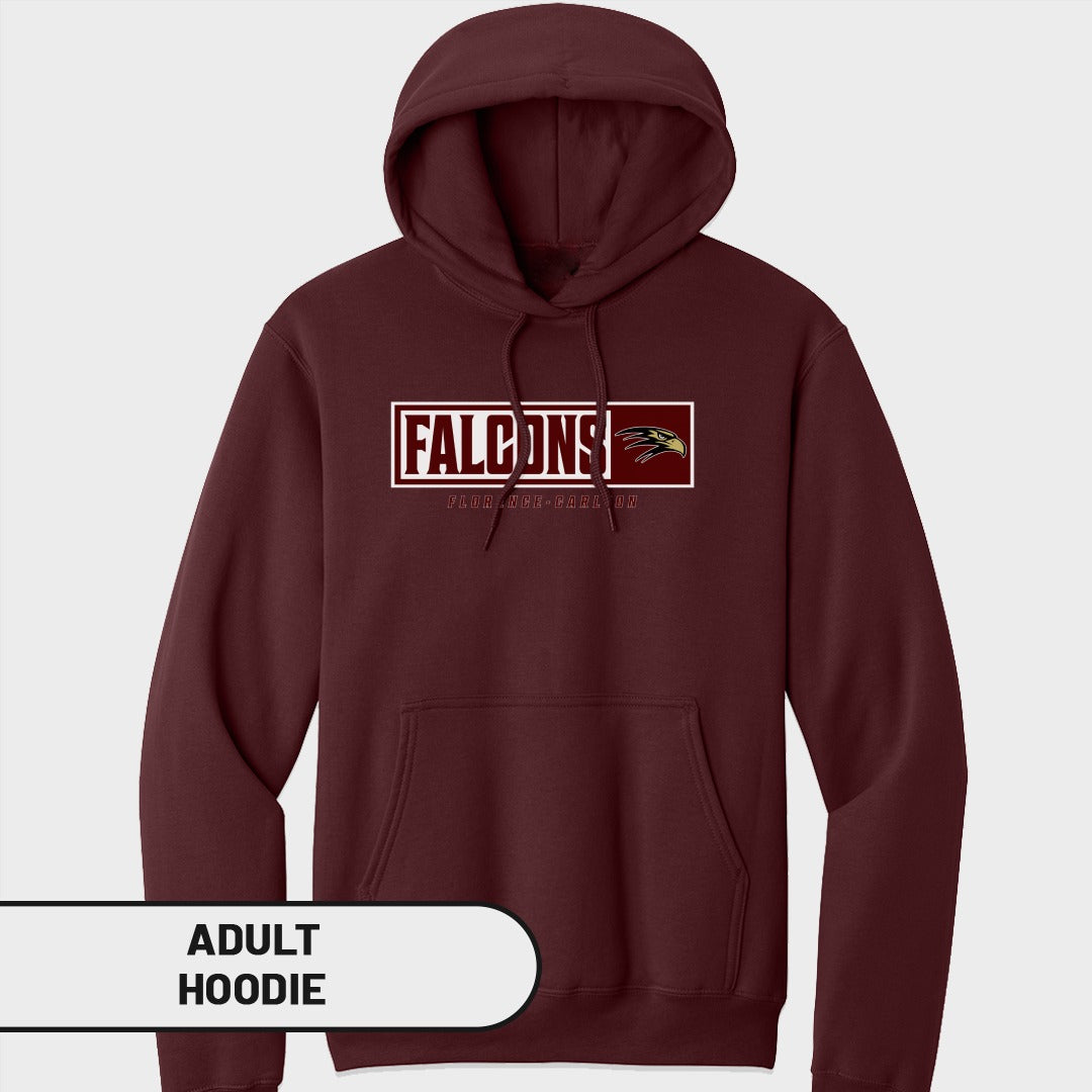 Maroon adult hoodie with "FALCONS" and falcon graphic on chest.