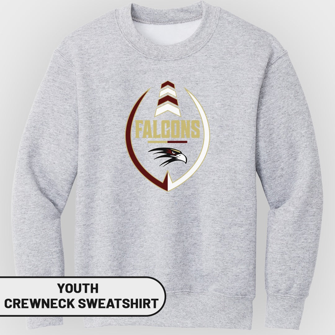 Light grey youth crewneck sweatshirt with "Falcons" logo and eagle design.