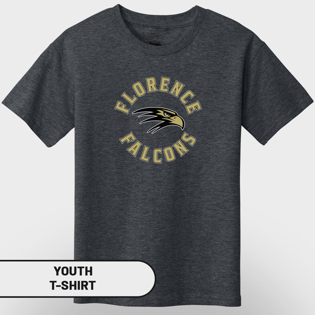 Youth t-shirt with Florence Falcons logo and text.