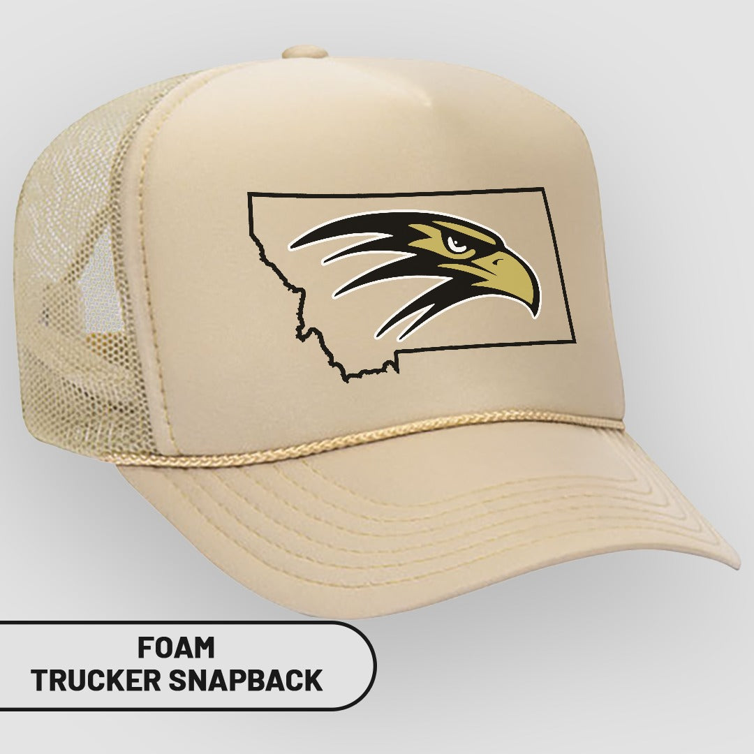 Beige Foam Trucker Cap with Eagle Design Snapback Hat