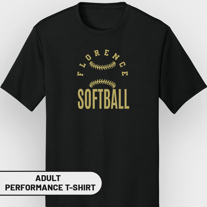 Black t-shirt with "FLORENCE SOFTBALL" and softball graphic.