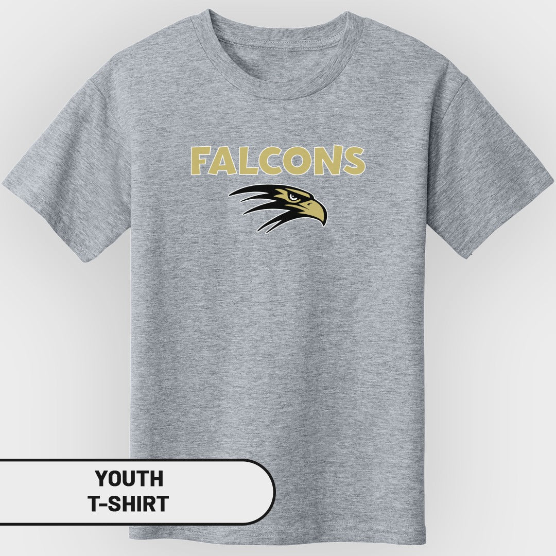 Grey youth t-shirt with "FALCONS" text and a falcon graphic.