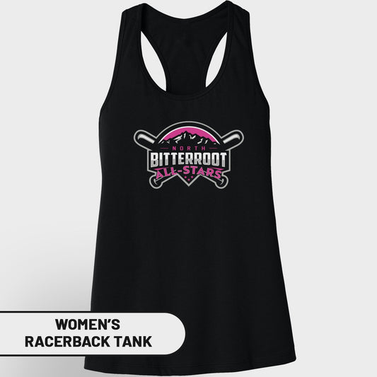 North Bitterroot All-Stars women's racerback tank top with logo.