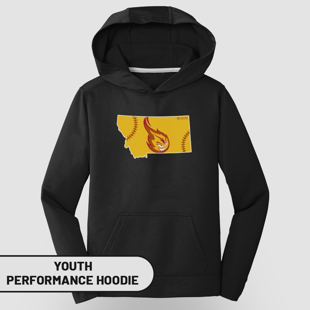 Montana State Map Baseball Youth Performance Hoodie