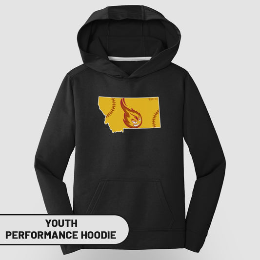 Montana State Map Baseball Youth Performance Hoodie