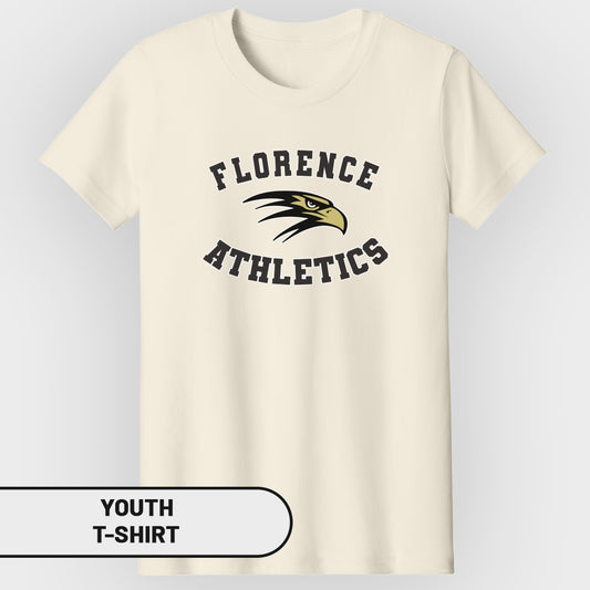 Cream youth t-shirt with "FLORENCE ATHLETICS" and an eagle logo.