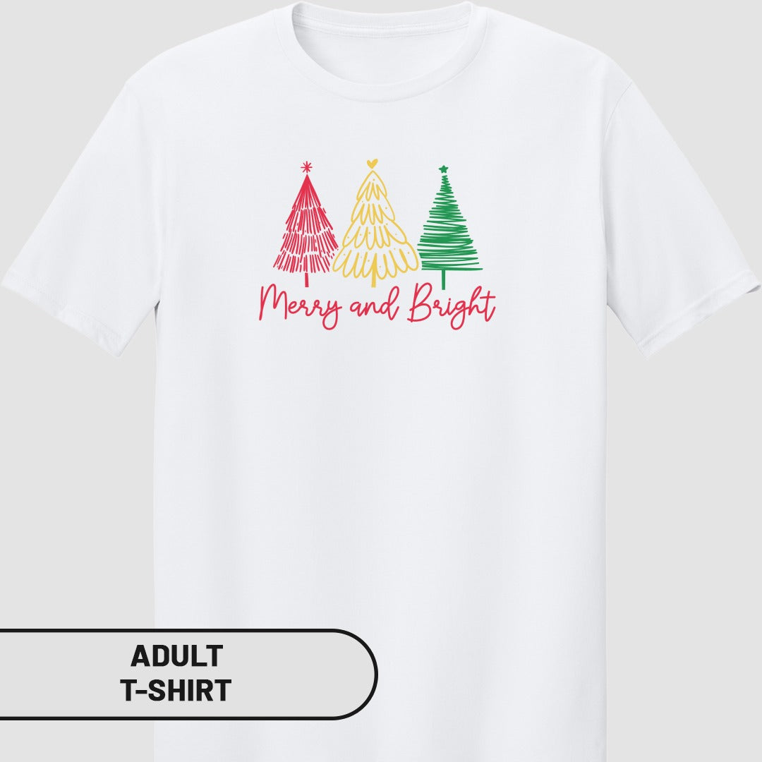 Merry and Bright Tree Design Adult T-Shirt