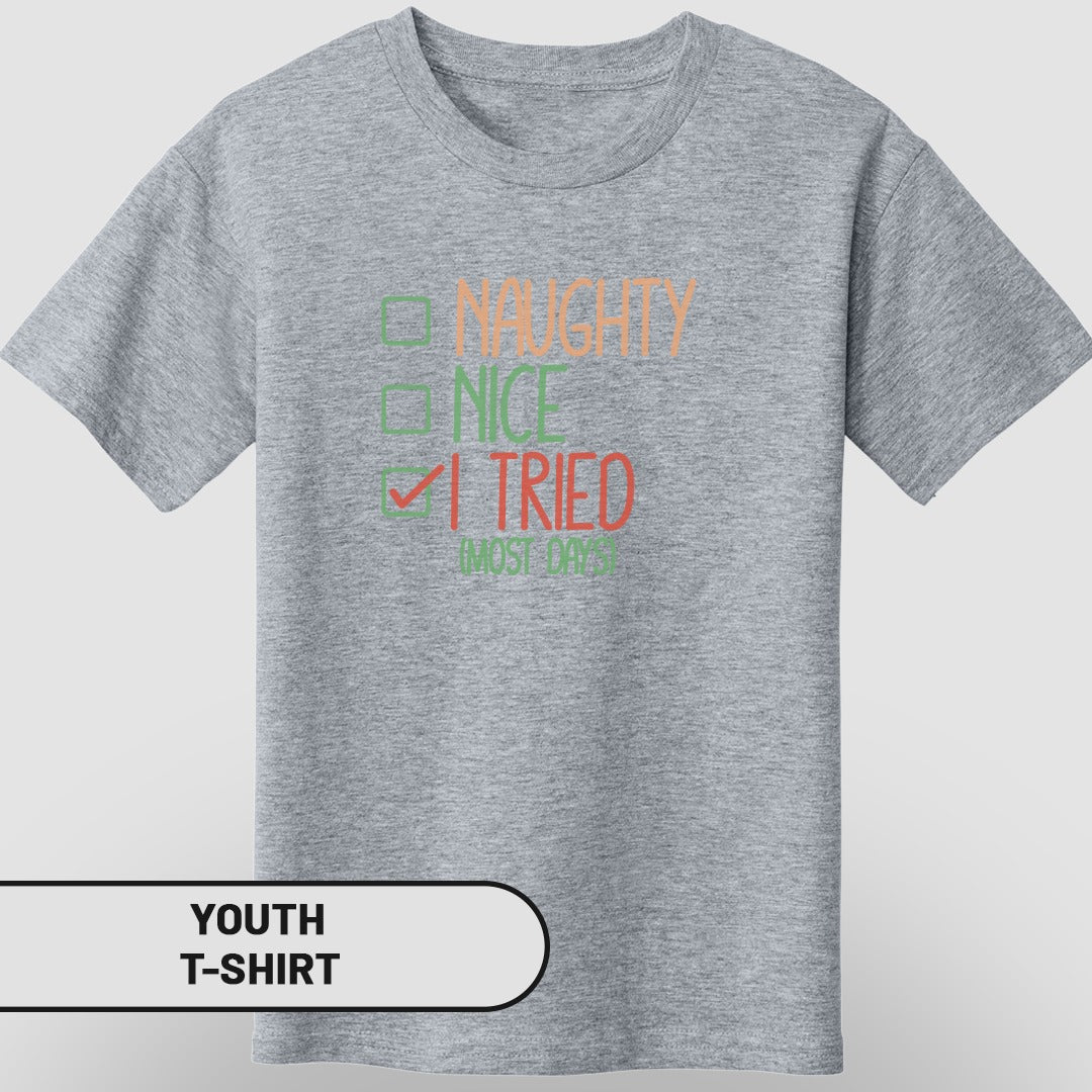 Naughty Nice I Tried Funny Youth T-Shirt