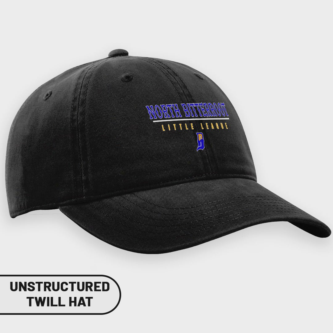 Black unstructured twill hat with "North Bitterroot Little League" text and logo.