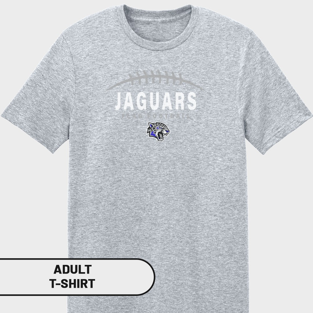 Gray adult t-shirt with "JAGUARS FOOTBALL" text and jaguar logo.