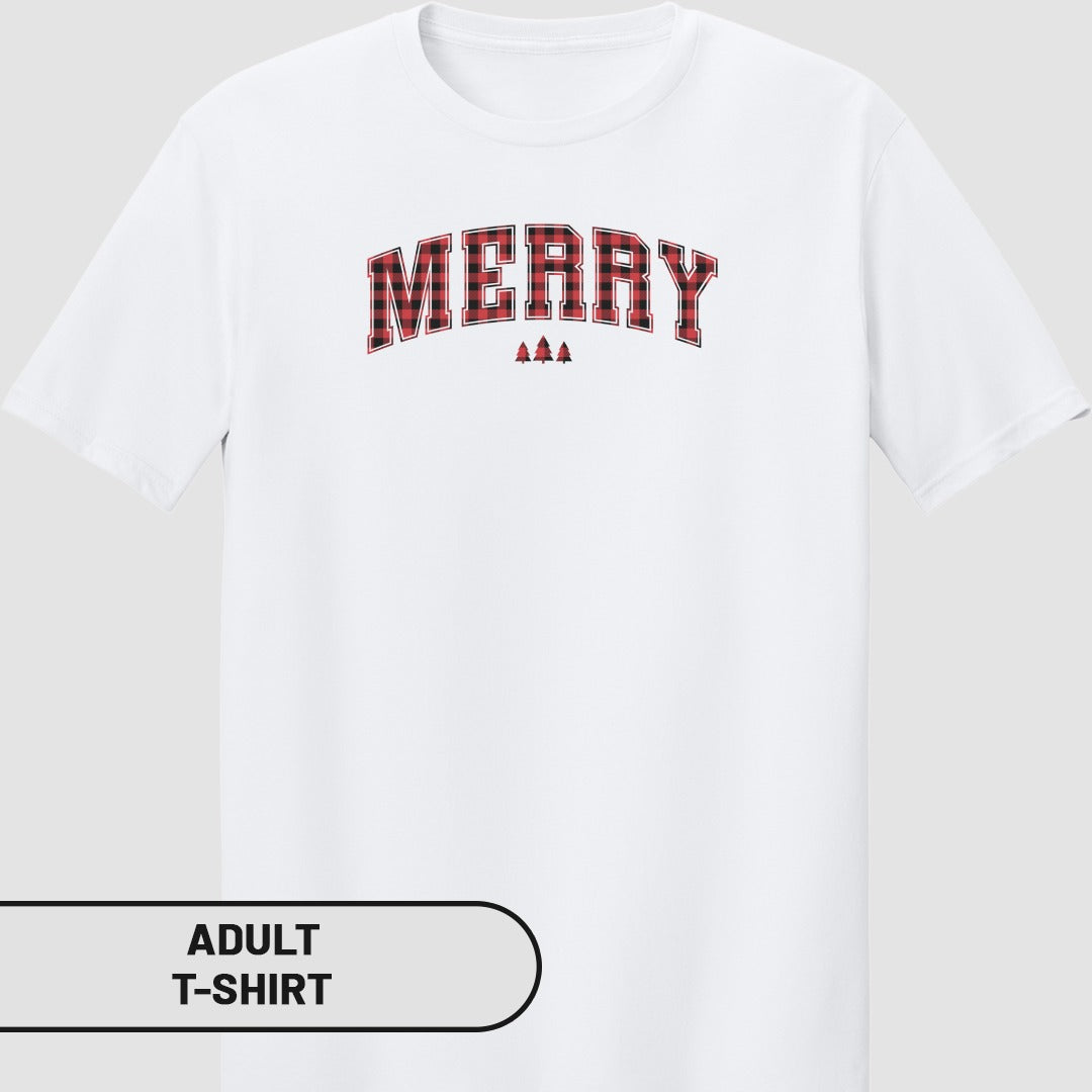 Merry Plaid Design Adult T-Shirt Holiday Apparel