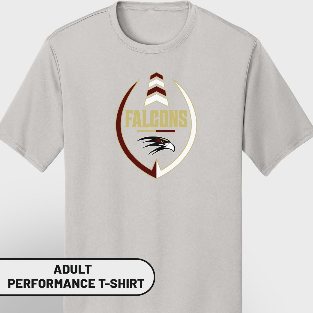 Light gray adult performance t-shirt with the Falcons logo and an eagle head.