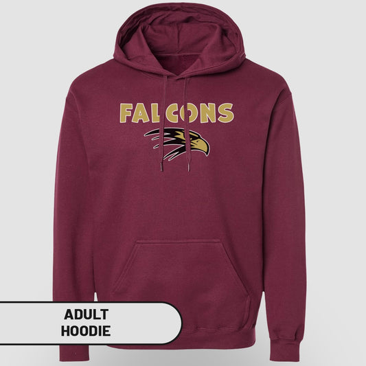 Falcons Maroon Adult Hoodie with Logo Design
