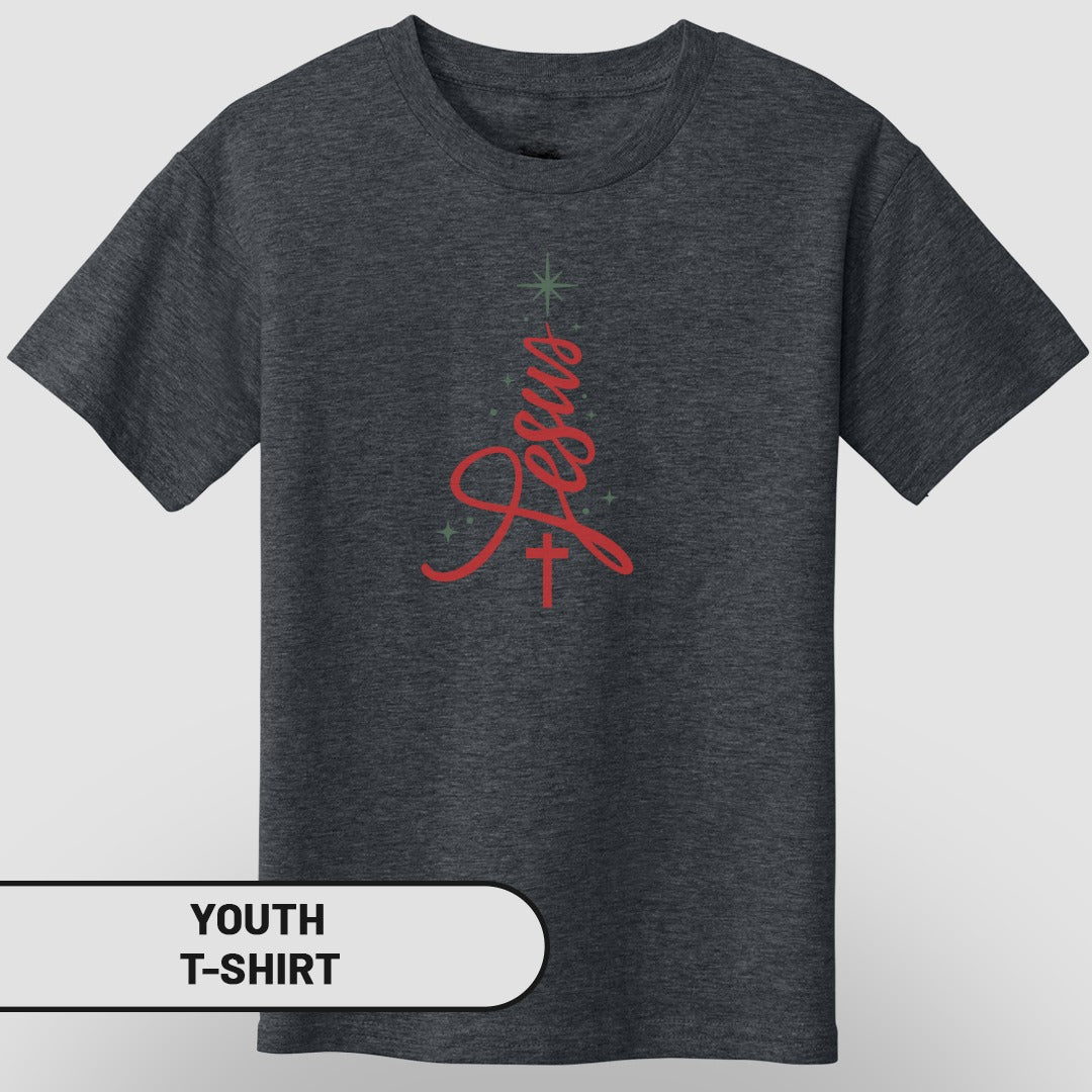Youth Christmas Tree Jesus Design T-shirt