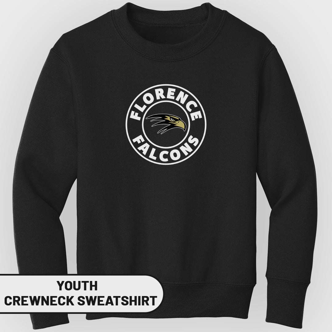 Youth crewneck sweatshirt with Florence Falcons logo
