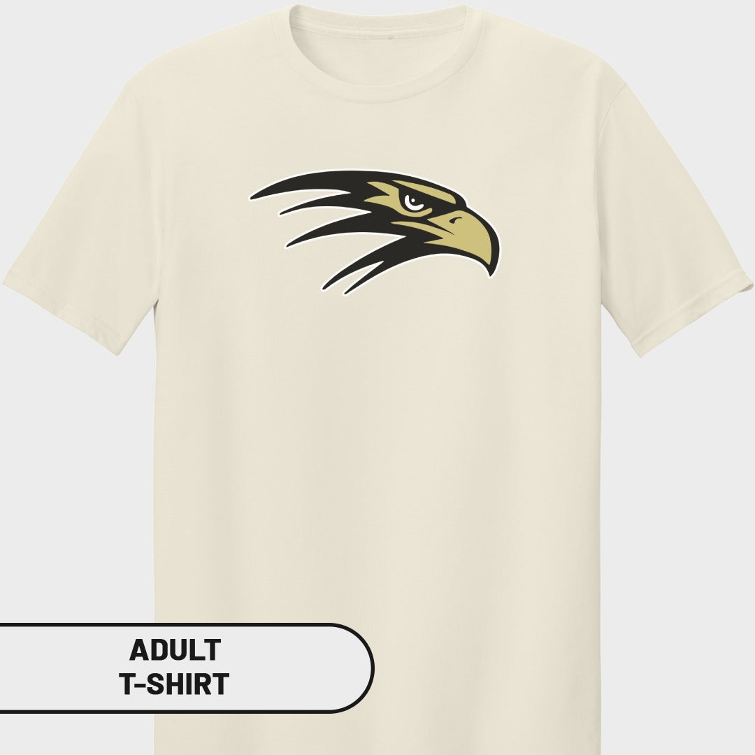 Cream adult t-shirt with a black and gold eagle head logo.