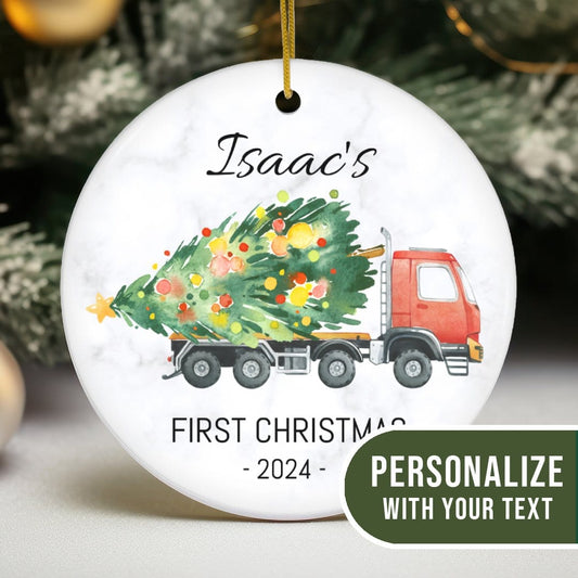 MyDesigns Personalized Ornament Christmas Semi | Personalized Baby's First Christmas Ornament