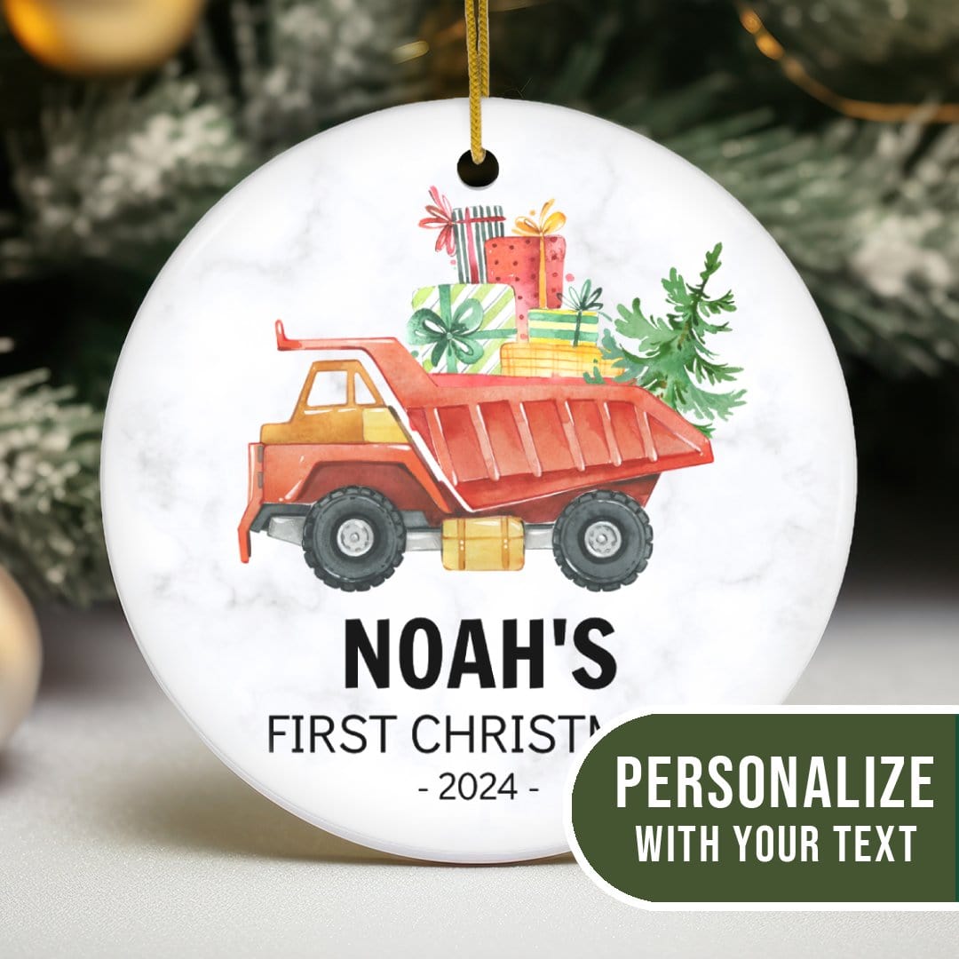 MyDesigns Personalized Ornament Red Dump Truck | Personalized Baby's First Christmas Ornament