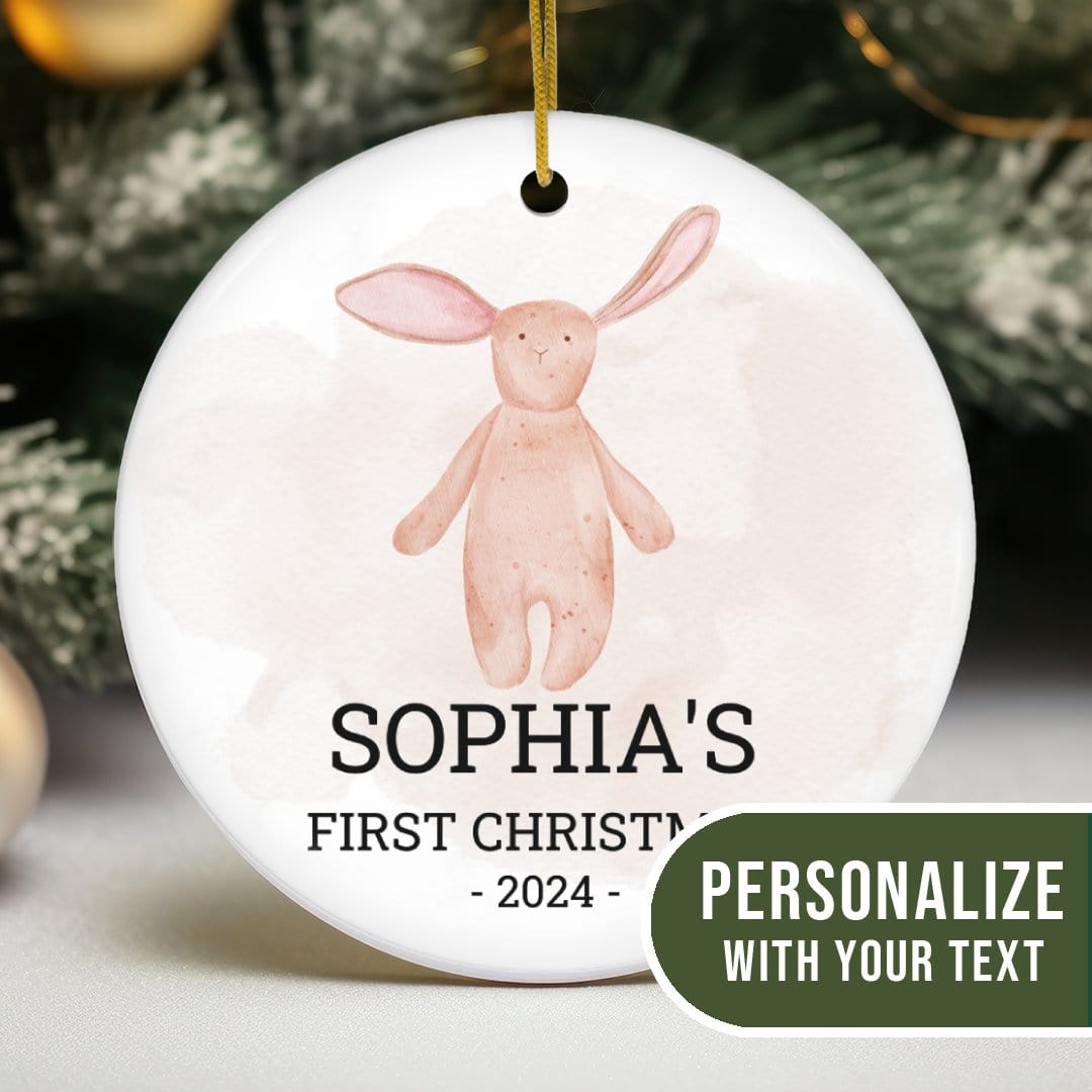 MyDesigns Personalized Ornament Stuffed Bunny | Personalized Baby's First Christmas Ornament