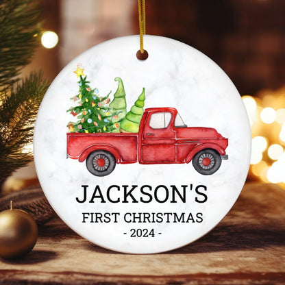 MyDesigns Personalized Ornament Vintage Red Truck | Personalized Baby's First Christmas Ornament