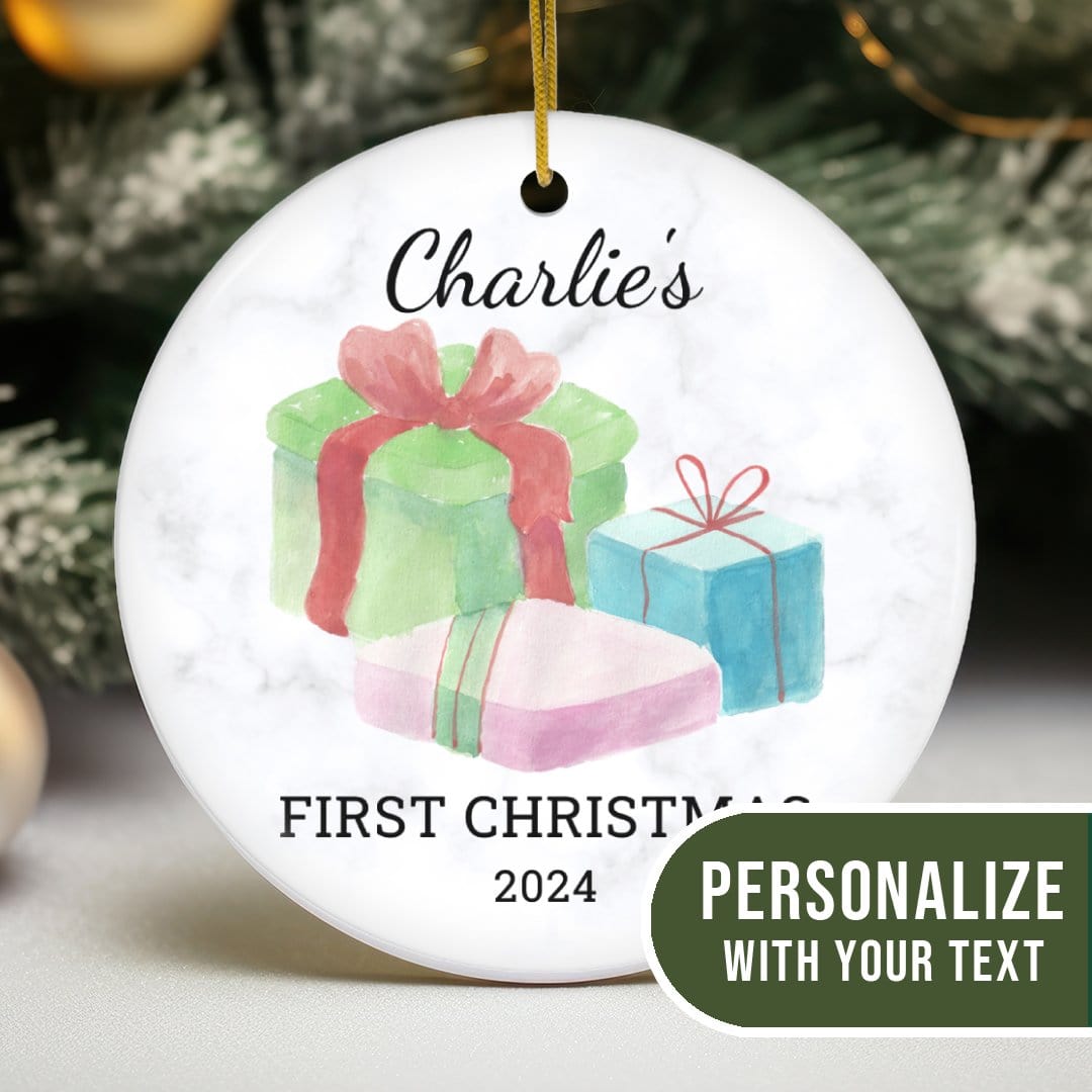 MyDesigns Personalized Ornament Watercolor Gifts | Personalized Baby's First Christmas Ornament