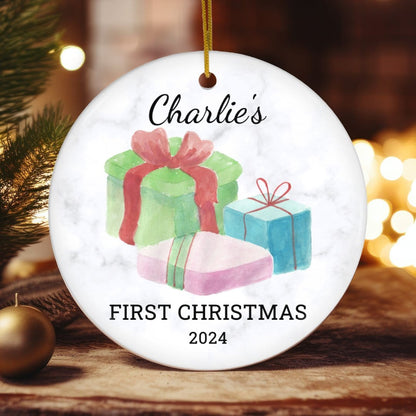 MyDesigns Personalized Ornament Watercolor Gifts | Personalized Baby's First Christmas Ornament