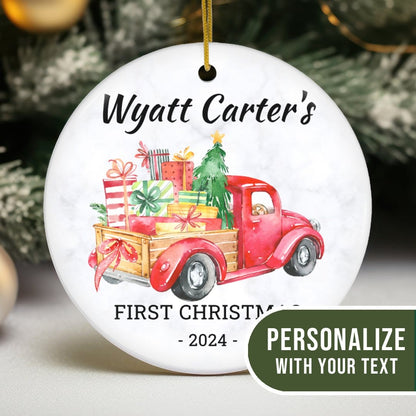 MyDesigns Personalized Ornament Wood Panel Red Truck | Personalized Baby's First Christmas Ornament